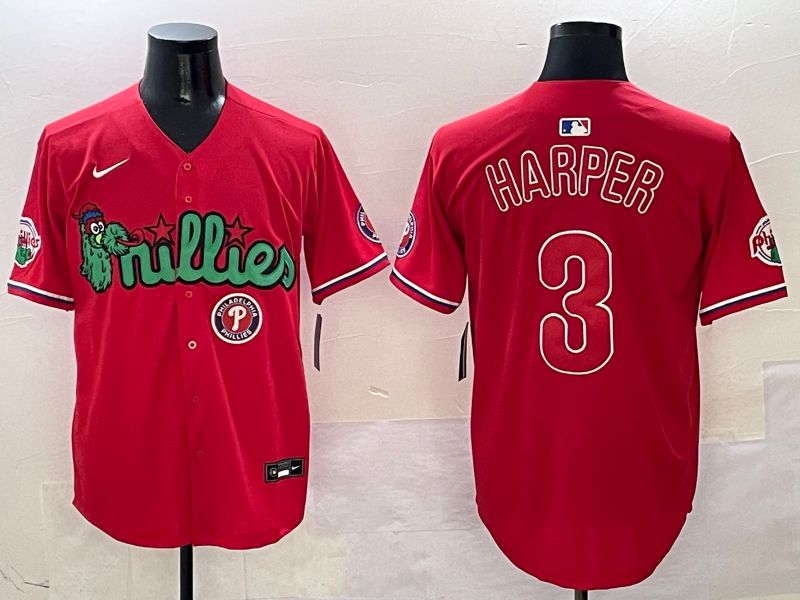 Men Philadelphia Phillies #3 Harper Red three generations Joint Name 2025 Nike MLB Jersey style 7->philadelphia phillies->MLB Jersey